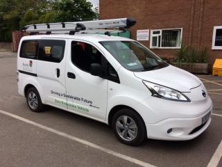 One of three new Nissan e-NV 200 electric vans that are part of Keele University's new electric vehicle fleet used by Estates and Development. The electric vehicles replace old diesel Ford Transit vans.